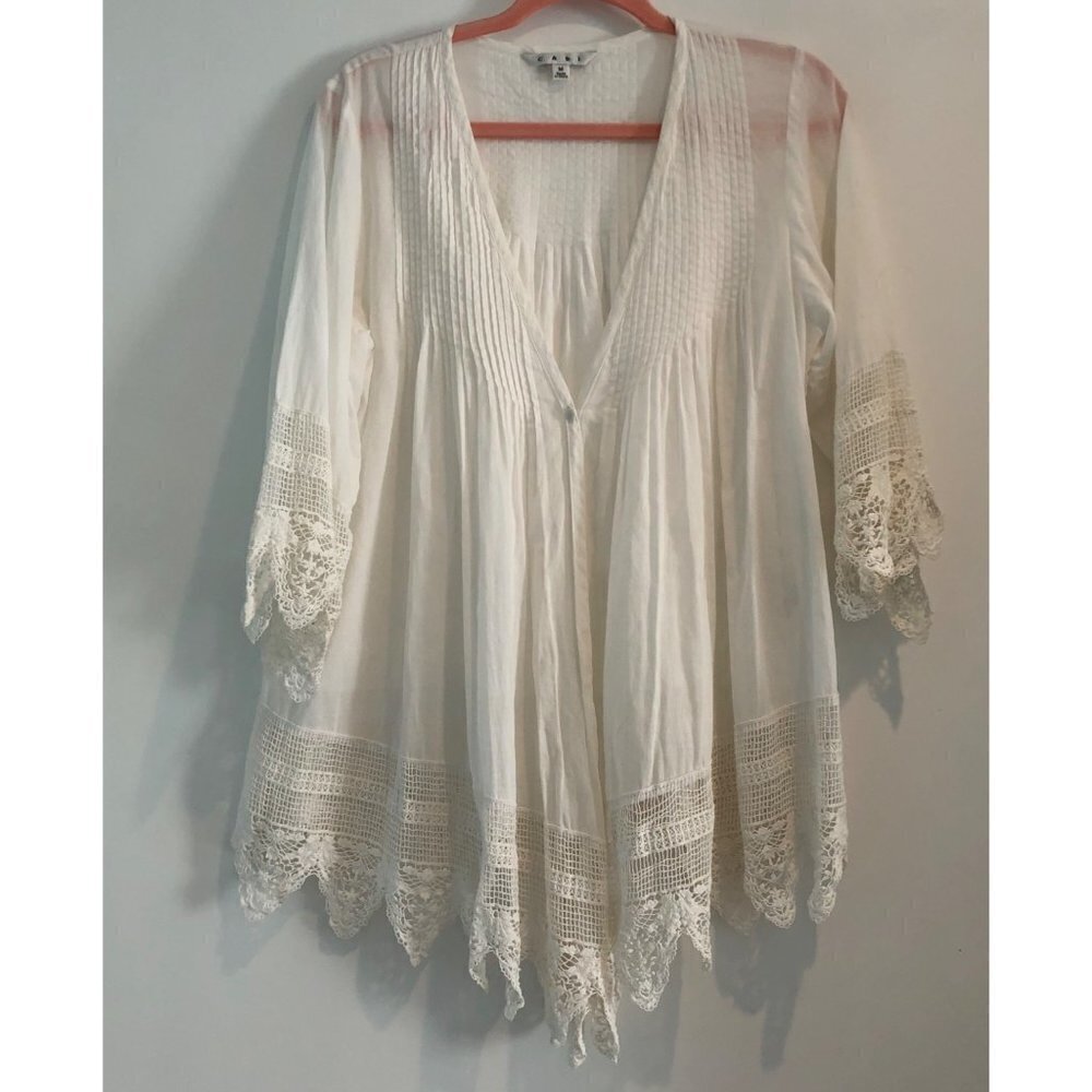 Cabi Lace Blouse Swim Suit Cover Cotton White Loose Breezy Size Medium